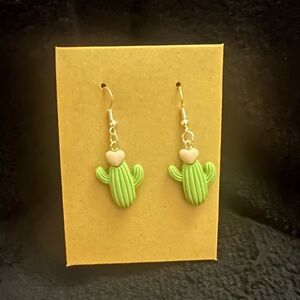 Green Cactus Heart Drop Earrings - Cute Women’s Jewelry